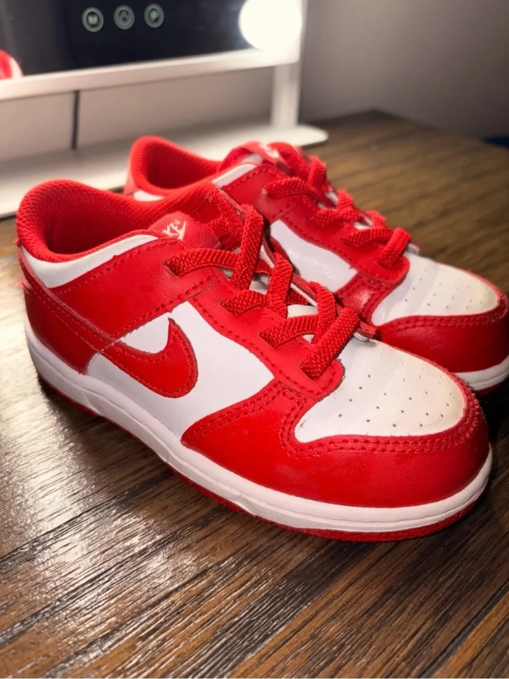 Nike Kids Red and White Low-Top Sneakers